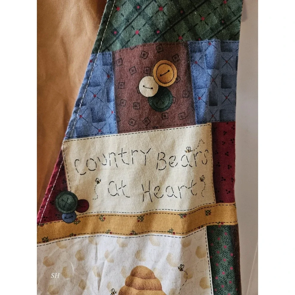 Handmade Country Bears at Heart Quilted Vest Womens L Patchwork Folk Art Cottage